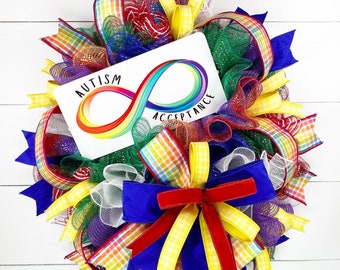 Autism Wreath, Autism Acceptance Wreath, Rainbow Infinity, Autism Awareness Decomesh Wreath, Colorful Autism Wreath, Mother's Day Gift