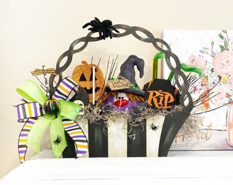 Halloween Centerpiece, Witch Foyer Decor, Halloween Decor, Witch Centerpiece, Halloween Buffet Table Arrangement, Spooky Porch Decor Ideas