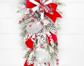 Red and White Christmas Wreath, Christmas Swag