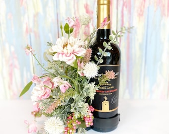 Wine Bouquet, Floral Arrangement for Wine Bottle, Kitchen Floral Centerpiece, Wine Lover Gift, Wine Tasting Decor, New Home Gift for Couple