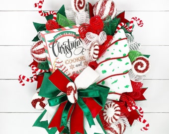 Christmas Candy Wreath, Christmas Porch Decor, Christmas Kitchen Decorations, Christmas Tree Wreath, Peppermint Wreath, Holiday Mantel Decor