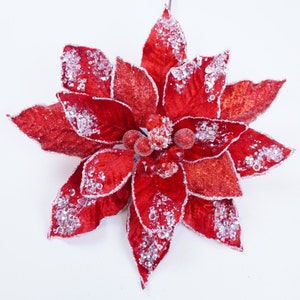 Farrisilk Glitter Artificial Red Poinsettia Pick Wreath Supplies Craft Supplies Floral Accents Christmas Tree Decor Winter Decorations