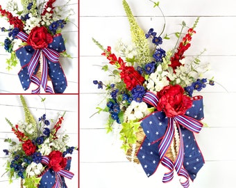 Patriotic Wreath for Front Door, Patriotic Decor, 4th of July Wreath, July 4th Wreath, Patriotic Wall Hanging, Red White and Blue Wreath