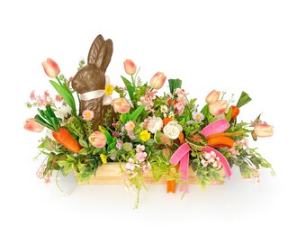 Chocolate Bunny Easter Centerpiece: Spring Floral Garden Decor