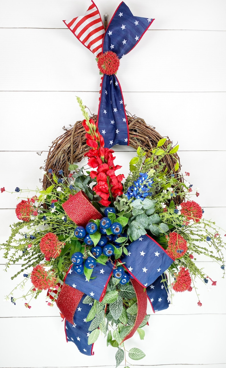 4th of July Grapevine Wreath Patriotic Wall Decorations July Etsy
