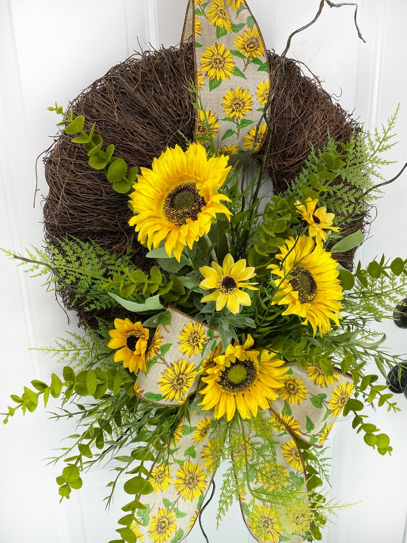 Yellow Sunflower Grapevine Wreath Door Hanger Spring Flower Etsy