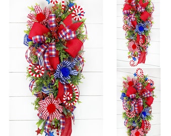 4th of July Wreath for Front Door, Patriotic Wreath, Independence Day Decorations, Red White and Blue Wreath, Patriotic Holiday Decor