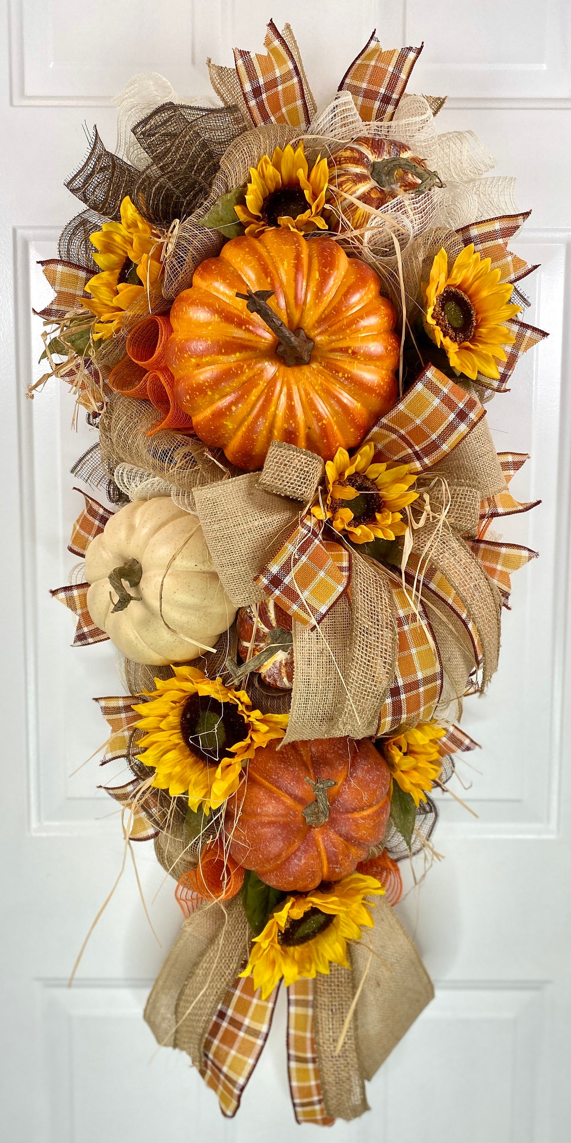 Fall Pumpkin Swag for Front Door Fall Deco Mesh Wreath Harvest Etsy