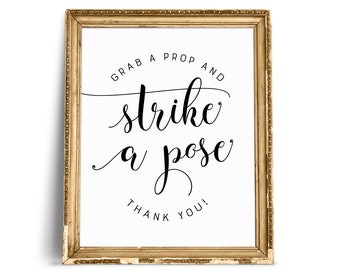 Photo Booth Grab A Prop And Strike A Pose Wedding Signs Etsy
