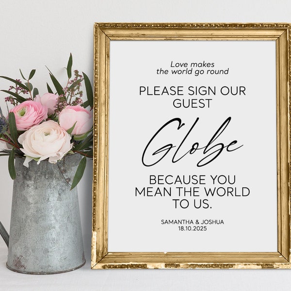 Love Makes The World Go Round, Please Sign Our Guest Globe, Modern Minimalist Wedding Globe Guestbook Sign, Wedding Decor Instant Download