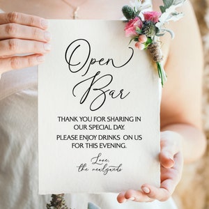 Modern Minimalist Open Bar Wedding Sign (Digital Download)