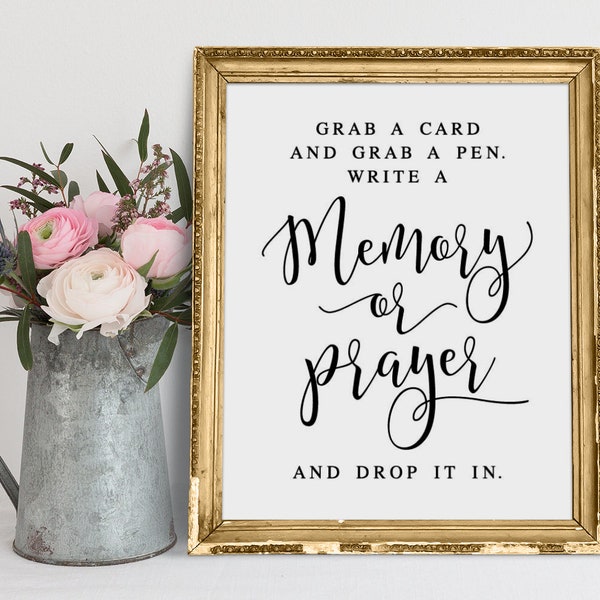 Grab A Card And Grab A Pen, Write A Memory Or Prayer And Drop It In, Memory Guestbook Sign, Guest Book Signs, Wedding Signs, Guestbook Sign