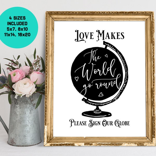 Love Makes The World Go Round, Please Sign Our Globe, Wedding Guest Globe Sign, Globe Guestbook, Globe Guestbook Sign, Wedding Signs