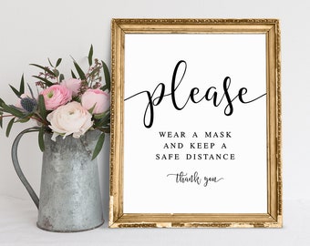 Wear A Mask Wedding Sign: Social Distancing Decor (Digital Download)