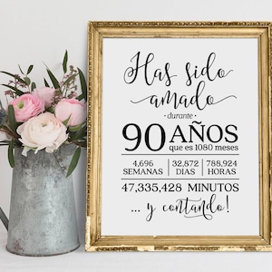 Has Sido Amado Durante 90 Años, You Have Been Loved For 90 Years, 90th Birthday Poster Sign, Birthday Party Printable, Grandma Birthday Gift