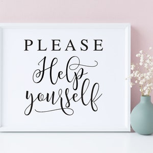 Bitte hilf Dir selbst Hochzeitsschild: Elegante Kalligraphie (Digitaler Download)