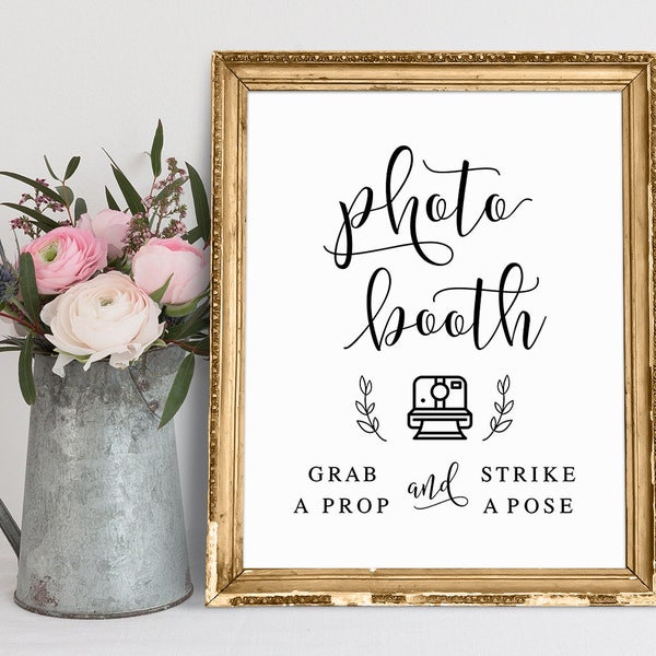 Photo Booth Sign, Grab A Prop And Strike A Pose Sign, Wedding Signs, Wedding Photo Booth Sign, Wedding Signage, Wedding Printable Signs