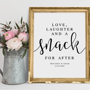 Personalisiertes Hochzeitsschild: Liebe, Lachen, Snack-Spruch (PDF & JPG)