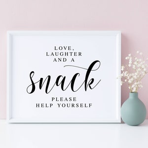 Liebe Lachen Snack Hochzeitsschild: Minimalistische Hochzeitsdeko für den Empfang (Digitaler Download)