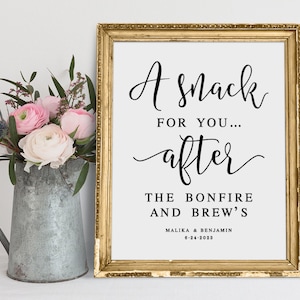 Bonfire & Sues Hochzeit Snack Bar Schild: Minimalistische Grill Dekoration (Instant Download)