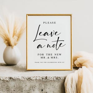 Deixe um bilhete para o novo Sr. e Sra., placa de livro de visitas para impressão para casamento, placa de casamento moderna e minimalista, obrigado por comemorar conosco