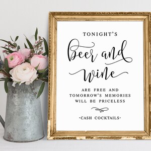 Tonights Beer And Wine Are Free, Wedding Open Bar Sign, Wedding Bar Signs, Bar Sign Printable, Bar Signage, Wedding Printables, Bar Signs