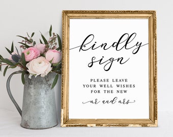 Kindly Sign, Well Wishes For The New Mr And Mrs, Well Wishes Sign, Wedding Kindly Sign, Guestbook Sign, Wedding Signage, Reception Signs