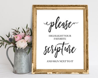 Please Highlight Your Favorite Scripture And Sign Next To It, Bible Guestbook Sign, Wedding Bible Sign, Scripture Guestbook, Bible Verse