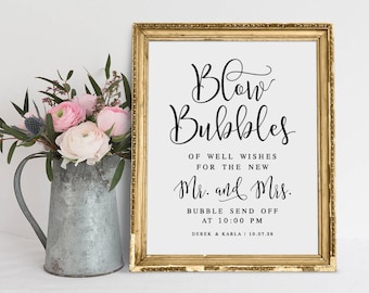 Letrero de despedida de Wedding Bubbles: Decoración personalizada para Sr. y Sra. (Descarga digital)