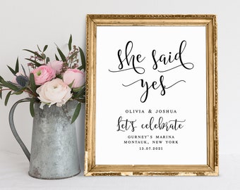 Personalisierte She Said Yes Verlobungsfeier Zeichen (PDF & JPG)