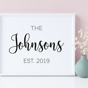 Personalized Last Name Wedding Sign: Couples Established Date (PDF & JPG)