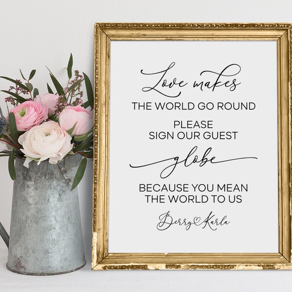 Globe Guestbook Sign, Globe Sign, Love Makes The World Go Round, Please Sign Our Guest Globe, Wedding Prints, You Mean The World To Us