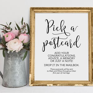 Postkarten-Gästebuch-Zeichen, moderne minimalistische Hochzeitsschilder, Wählen Sie eine Postkarte, Briefkasten-Gästebuch-Schild, Hochzeits-Printables, Empfang Schilder