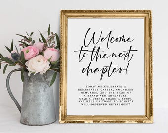 Welcome to the Next Chapter – Retirement Welcome Poster Sign (PDF & JPG)