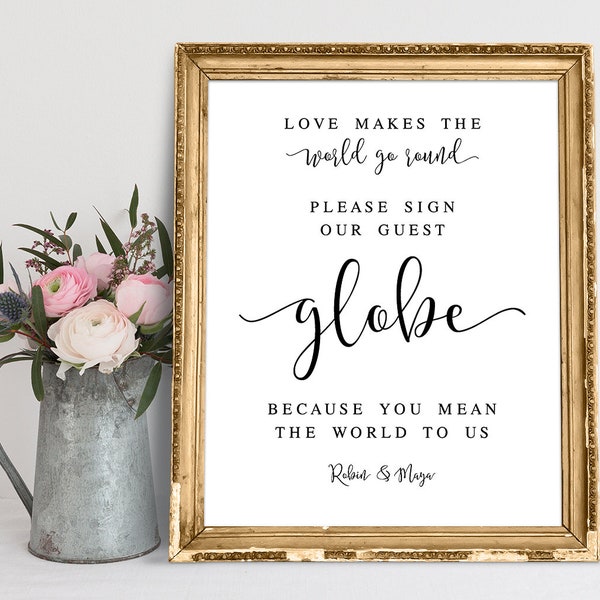 Globe Guestbook Sign, Wedding Globe Sign, Guest Globe Sign, Please Sign Our Guest Globe, Love Makes The World Go Round, Globe Guest Book