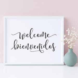 Welcome Bienvenidos, Spanish Welcome Sign, Modern Minimalist Wedding Signs, Wedding Prints, Wedding Reception Signs, Instant Download