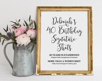 Letrero personalizado de cóctel con firma de cumpleaños (impresión digital)
