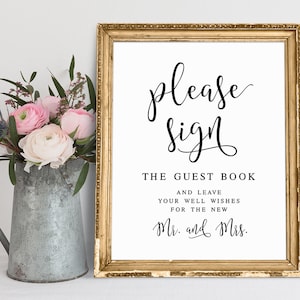 Wedding Guest Book Sign: Elegant Calligraphy (Digital Download)