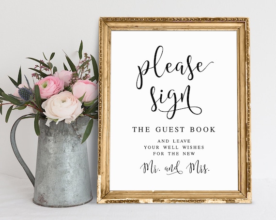 Pink Watercolour Floral Guestbook Advice & Wishes Mr & Mrs Wedding Sign 