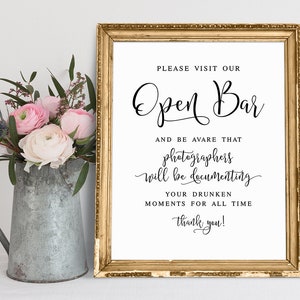 Open Bar Wedding Sign: Elegant Bar Signage (Digital Download)