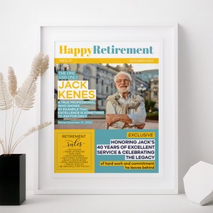 Personalized Retirement Magazine Cover Poster: Retirement Gift (PDF & JPG)