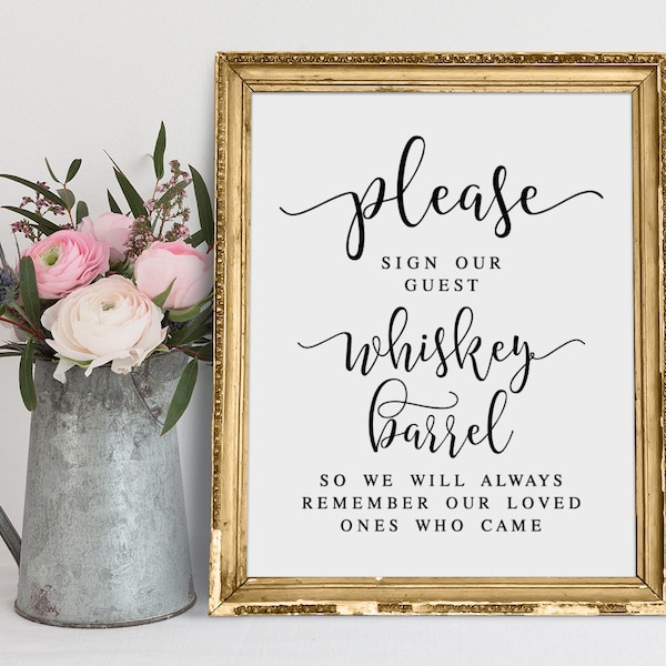 Please Sign Our Guest Whiskey Barrel, Wedding Signs, Bourbon Barrel Guestbook Sign, Wedding Reception Signs, Wedding Download, Decor Prints