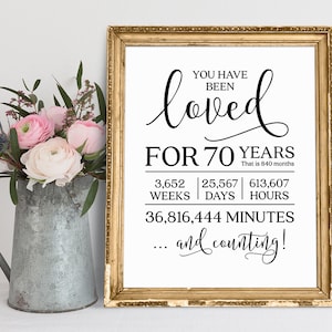 Sie wurden seit 70 Jahren geliebt, 70er Geburtstag Poster, 70er Geburtstag Zeichen, Geburtstagsparty Zeichen, Geburtstagsgeschenk Zeichen, Oma Geburtstag Zeichen