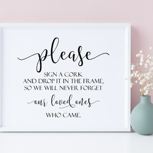 Please Sign A Cork And Drop It In The Frame, Wedding Cork Guestbook, Guest Book Sign, Wedding Signs, Wedding Decor Sign, Reception Signs