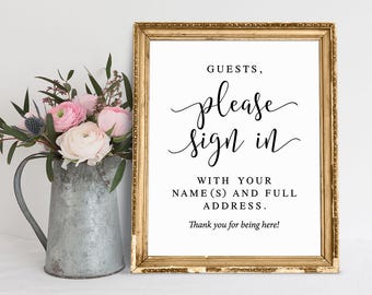 Wedding Guest Sign In Printable: Minimalist Reception Decor (PDF & JPG)