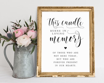This Candle Burns In Loving Memory, Wedding Memorial Sign, Wedding Memory Sign, Memory Candle Sign, Wedding Signs,  Wedding Candle In Memory