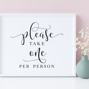 Please Take One Wedding Favors Sign: Minimalist Calligraphy (Digital Download)