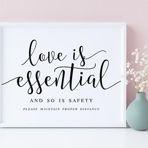 Social Distance Wedding Sign: Love Is Essential Printable (PDF & JPG)
