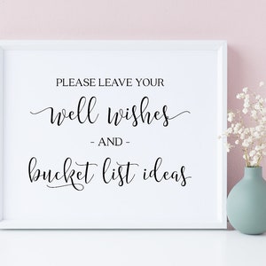 Please Leave Your Well Wishes And Bucket List Ideas, Bucket List Sign, Well Wishes Sign, Retirement Bucket List, Retirement Guest Book Sign