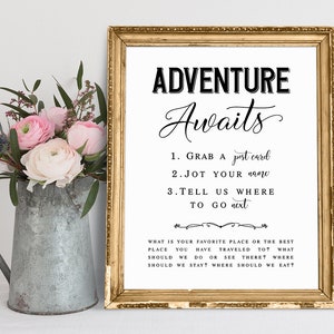L'aventure vous attend, signe de livre d'or de voyage, signes de mariage, signe de livre d'or de mariage, imprimables de mariage, signe de livre d'or de voyage, signes de réception